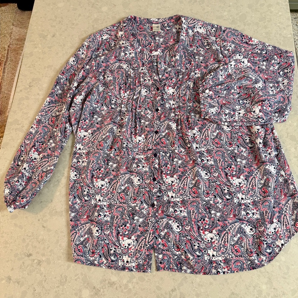 Terra & Sky Womens 3X BoHo Pheasant Top Paisley Multi Color Balloon Sleeve